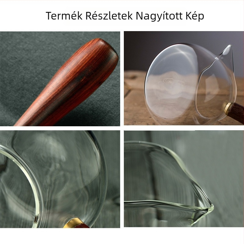 Fából készült fogantyújú üvegpohár Kung Fu teához, Gongfu teáskészlet, tea osztó, oldalról fogantyúval, hőálló, nagy kapacitású