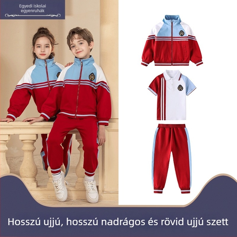 Általános iskolai egyenruha, uniszex, koledzs stílusú sportos osztályruha, 2–4 részes készlet