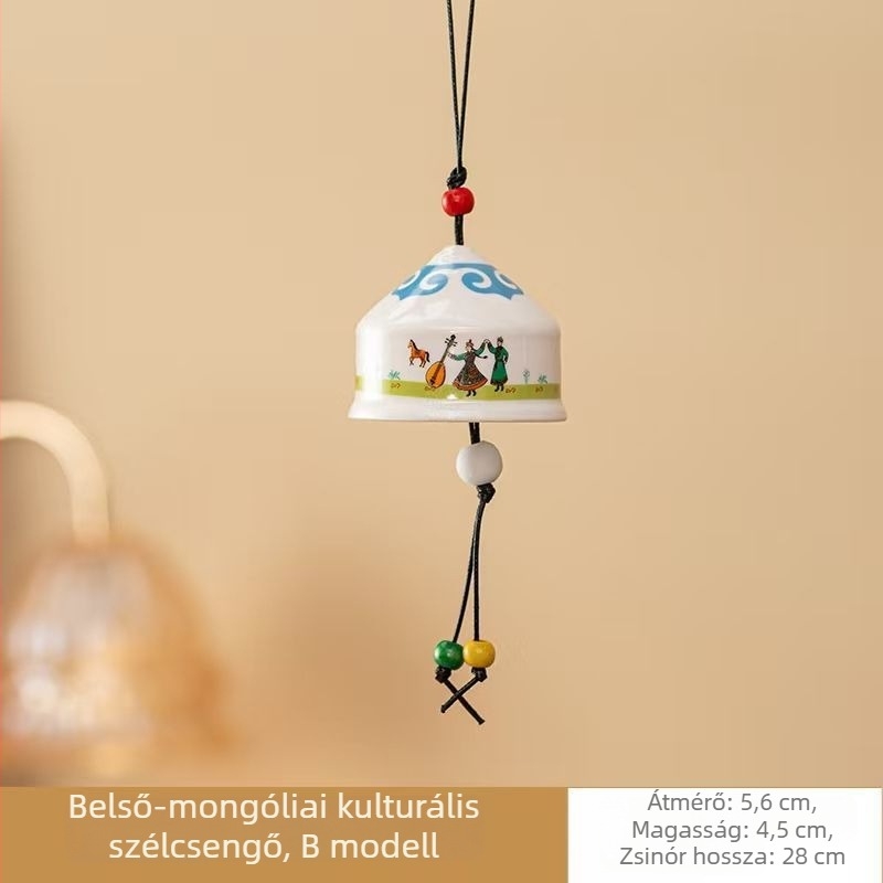 Kerámia szélcsengő medál etnikus motívumokkal, városi stílus