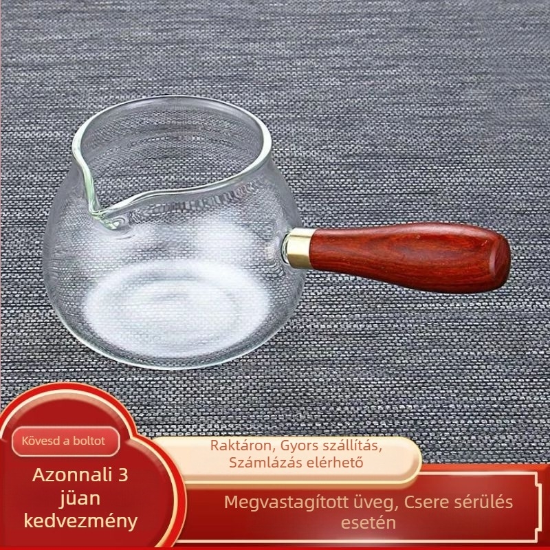 Fa fogantyúval ellátott üvegpohár teázáshoz és teás készlethez, tea elválasztóval, oldalsó fogantyú, hőálló, nagy kapacitás