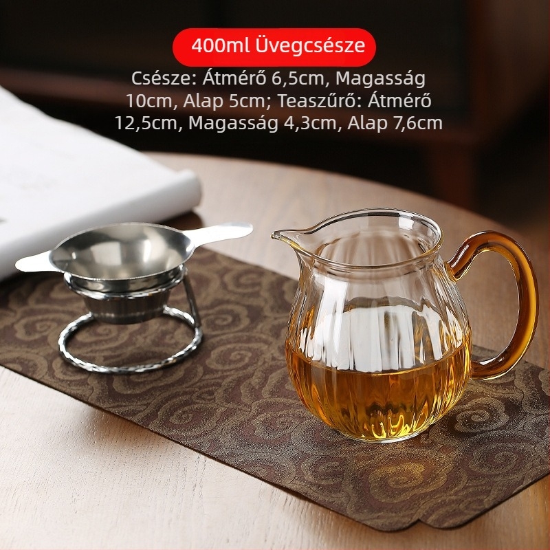 Hőálló üvegből készült teás pohár teavíz elválasztóval és rozsdamentes acél szűrővel