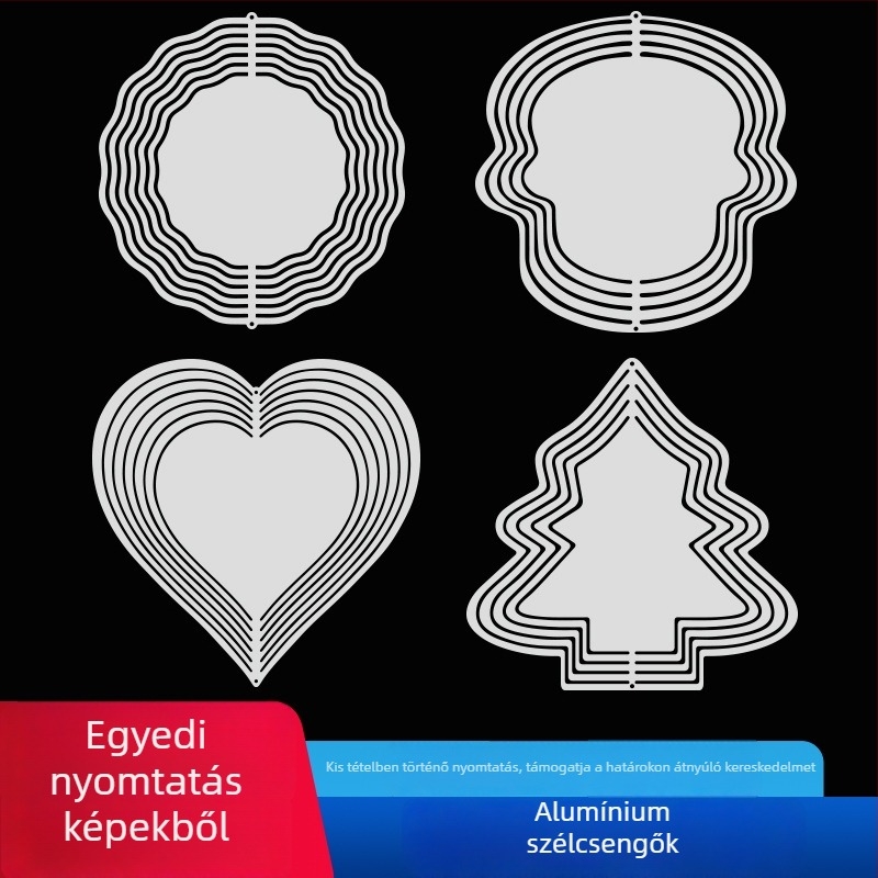 Forogó szélcsengő kerthez vagy erkélyre, dupla oldalú üres vas művészet DIY dekorációhoz