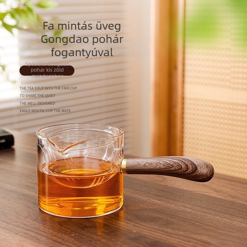 Oldalfogantyús üvegpohár teához, vastag falú, teáskészlet kiegészítőivel, hőálló szűrő