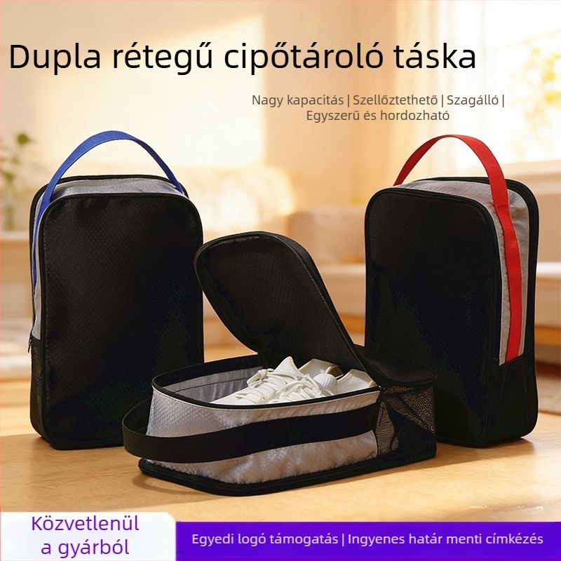 Utazáshoz tervezett cipő tároló táska, vízálló és porálló, nagy kapacitású sneaker tároló, hordozható kocka alakú táska