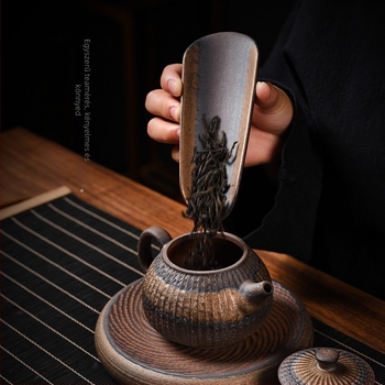 Vintage aranyozott kerámia teáskanál, kézzel készített, japán Zen stílusú Gongfu tea kellék