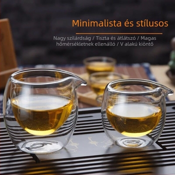 2024 Vastagított dupla falú üveg hőszigetelt teáscsésze szeparátorral, japán stílusú teáskészlet és tea tálca (nagy és kicsi méret)