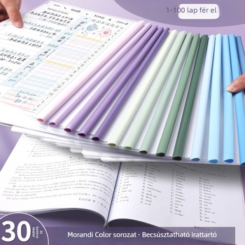 A4 Morandi gradient színű mappa rugós klippekkel, dokumentumzseb, nagy kapacitású