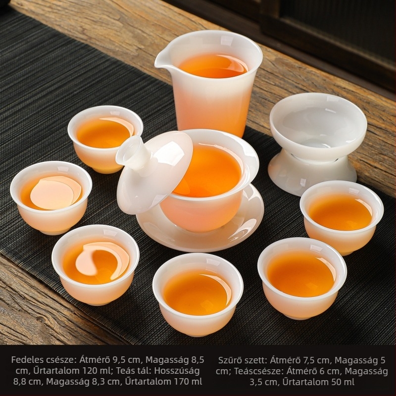 Dehua fehér porcelán teáskészlet háztartási használatra, háromrészes fedeles tál és teáscsészek, modern minimalista stílus, ajándék