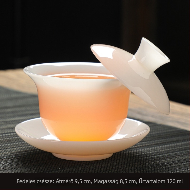 Dehua fehér porcelán teáskészlet háztartási használatra, háromrészes fedeles tál és teáscsészek, modern minimalista stílus, ajándék