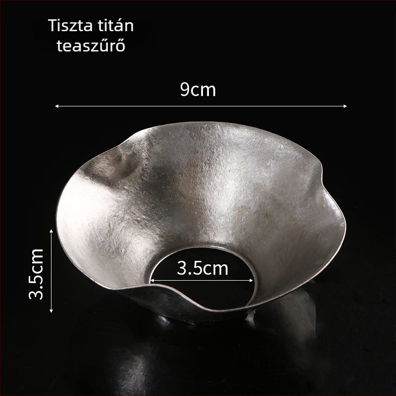 Tiszta titániumból készült kör alakú teafilter, tealevél-szűrő és lila agyag teáskanna – teaceremóniai kiegészítők