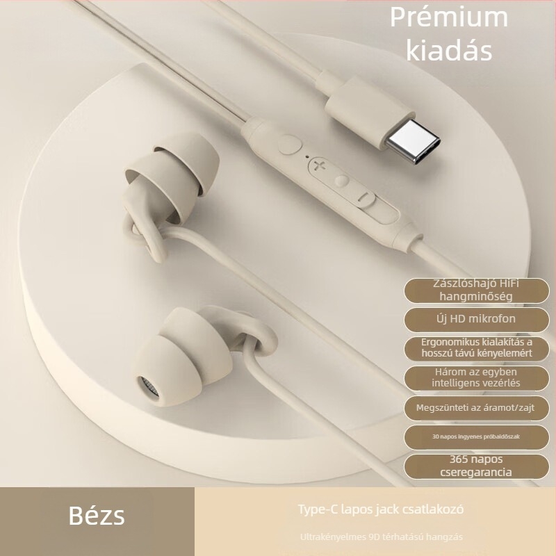 Új alvó fülhallgató, Type-C csatlakozós, vezetékes, in-ear, zajcsökkentés, oldalra fekve nem nyomja a fület, modell S15