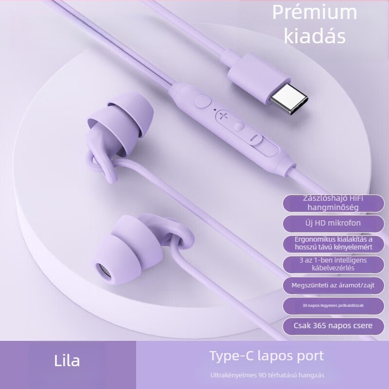 Új alvó fülhallgató, Type-C csatlakozós, vezetékes, in-ear, zajcsökkentés, oldalra fekve nem nyomja a fület, modell S15