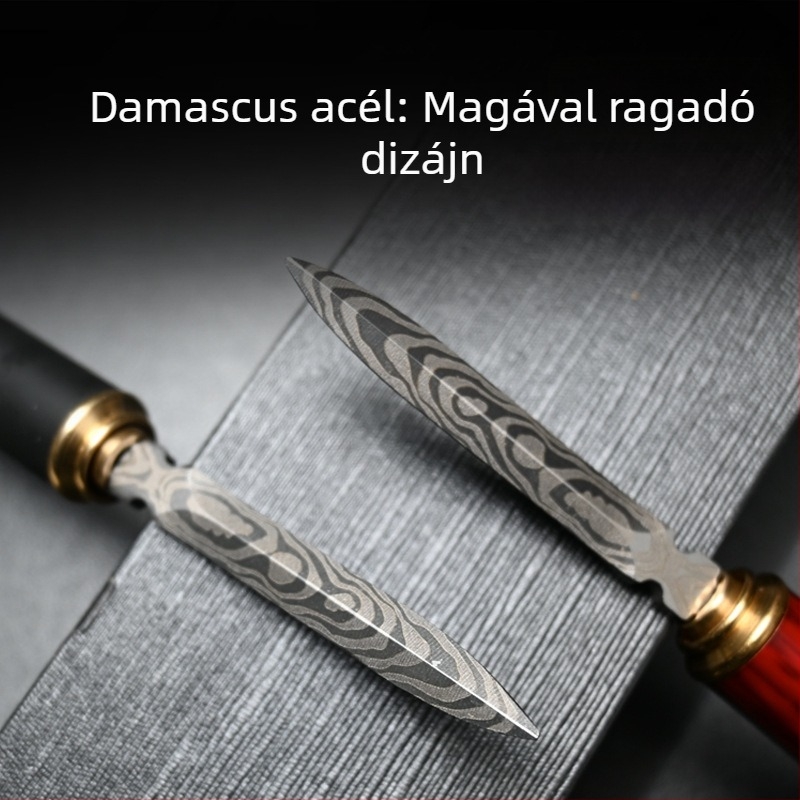 Damaszkuszi mintás teáskés sárkány- és fénix motívummal Pu'er teaceremóniához