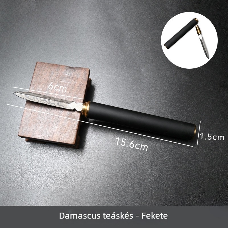 Damaszkuszi mintás teáskés sárkány- és fénix motívummal Pu'er teaceremóniához