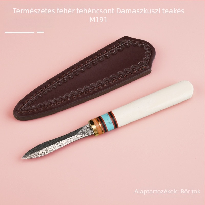 Fehér bivalyból készült damaszkuszi Pu'er teáskészlet, tartalmaz tea bricket, teáskést, tea cone-t és ceremónia teás kiegészítőket M191