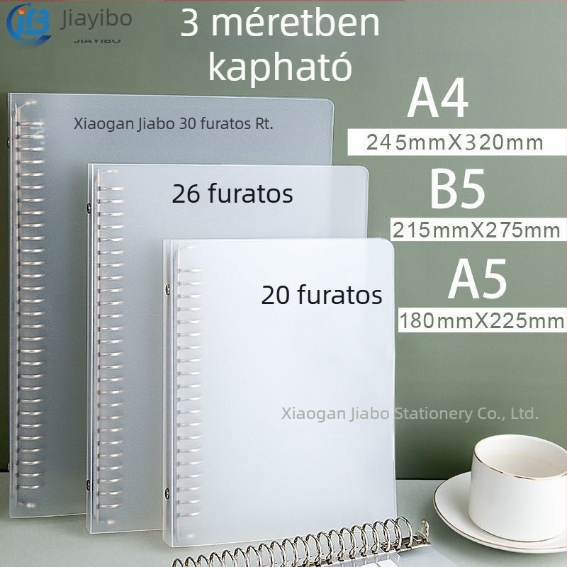 30-lyukas A4 belső oldalas fém kötő, PP lazítófedél 26 lyukkal B5 jegyzethez, 20 lyukas A5 tároló
