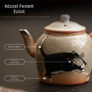 Japán stílusú Shino macska szerencse teáskanna, nagy kapacitású kerámia szűrő, kézzel festett ezüstös befejezés, egyed pot, otthoni Kung Fu teáskészlet