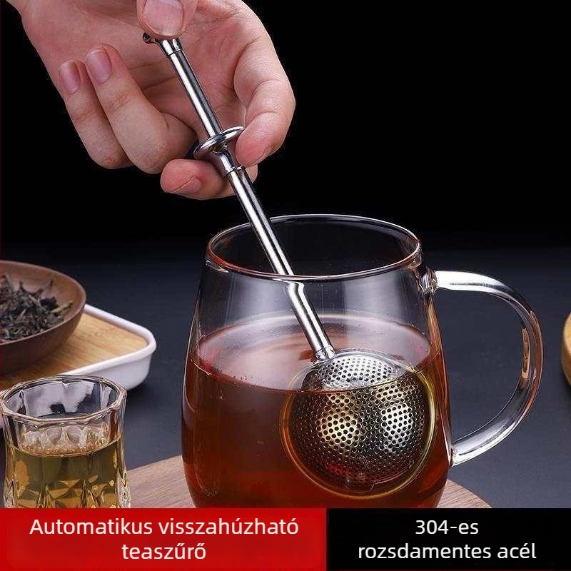 304 rozsdamentes acél teafilter gömb, nyomásos típusú főzéshez külön bögrékkel, kihúzható, finom lyukakkal