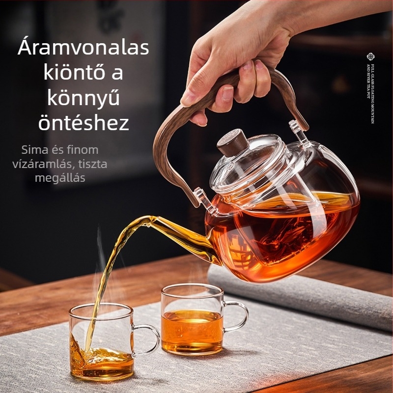 Hőálló üvegből készült teáskanna a tea forralására és infúziójára, elektromos kerámia tűzhelyhez kompatibilis