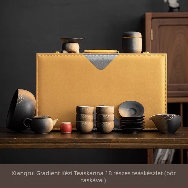 Retro gradient teáskészlet durva kerámiás teáscsészékkel – Kung Fu tea készlet, teljes otthoni teázó készlet ajándékdobozban