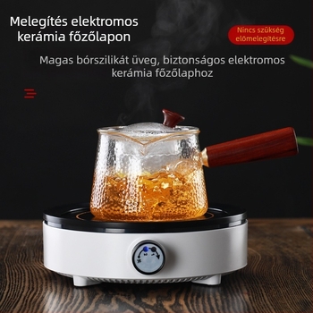 Üvegből készült teáskanna fa fogantyúval, hőálló, virágos tea készlet szűrővel