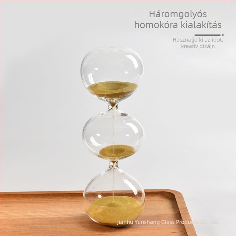 Kreatív üveghomokóra három rétegű gömb alakú dizájnnal, nordikus stílusú asztali dekoráció