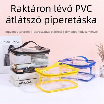 Nagy kapacitású PVC vízálló sminktáska, hordozható átlátszó PU cipzáras neszesszer, játékok tárolására és uszodai higiéniai termékekhez