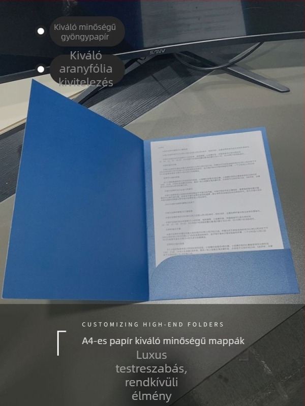 A4-es szerződéses mappa aranyozott borítóval, fekete, függőleges irattartó