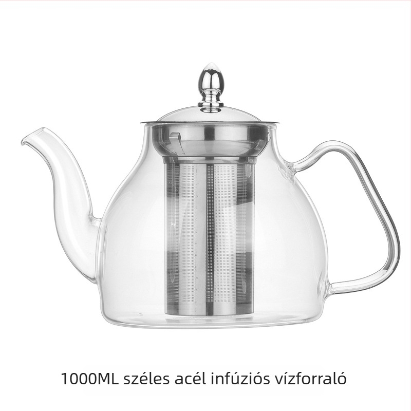 Személyre szabott logóval ellátott háztartási boroszilikát üvegből készült teáskanna teavíz elválasztó funkcióval