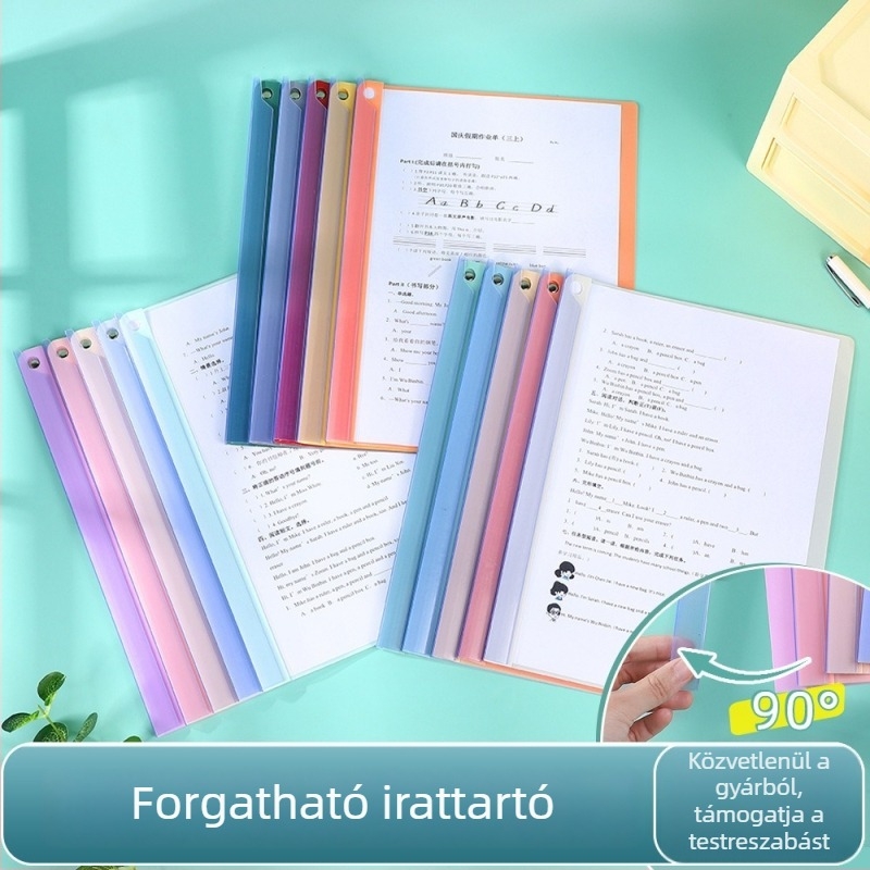Forgó A4-es fájl tároló, átlátszó vizsgadolgozatok mappa, irodai színes húzórúddal ellátott dokumentum mappa