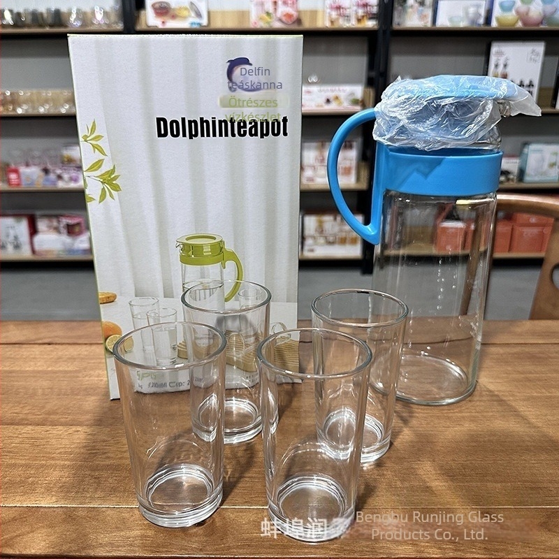 Nagy kapacitású átlátszó üveg víz- és teáskészlet, élelmiszer-minőség, hőálló, elegáns dizájn