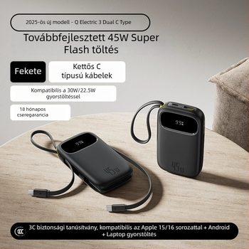 Baseus PD45W power bank, 10000 mAh, kompakt és hordozható beépített kábellel, gyors töltés, logó ajándék