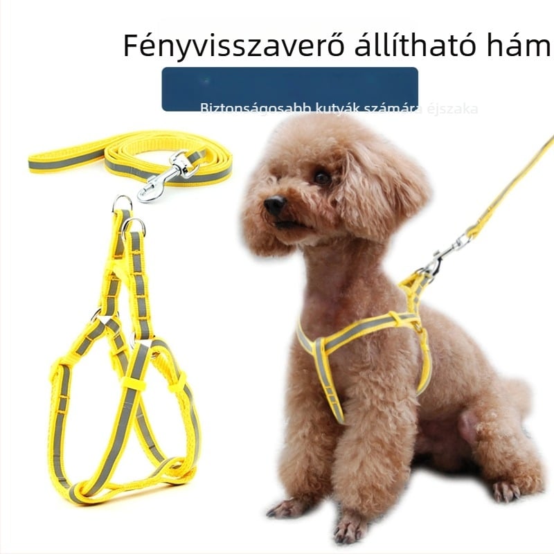Reflektív, állítható kutyahám és póráz szett éjszakai sétákhoz