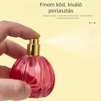 50 ml sütőtök alakú, színes üvegparfümös flakon permetezővel, snap-on kupakkal, hordozható és újratölthető