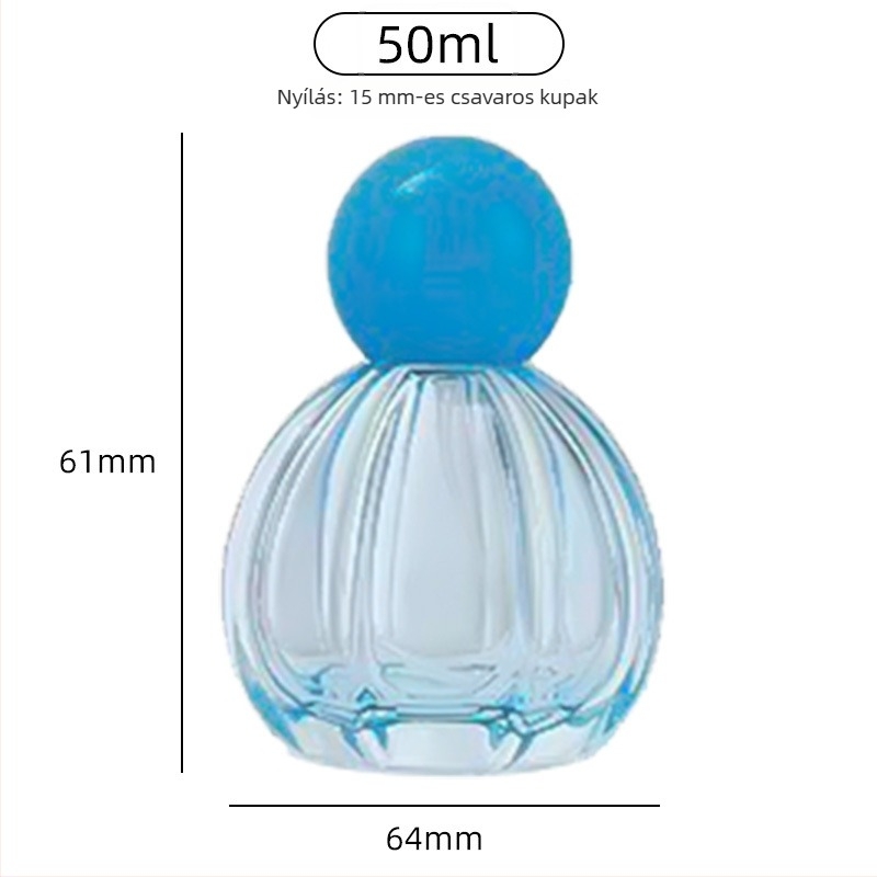 50 ml sütőtök alakú, színes üvegparfümös flakon permetezővel, snap-on kupakkal, hordozható és újratölthető