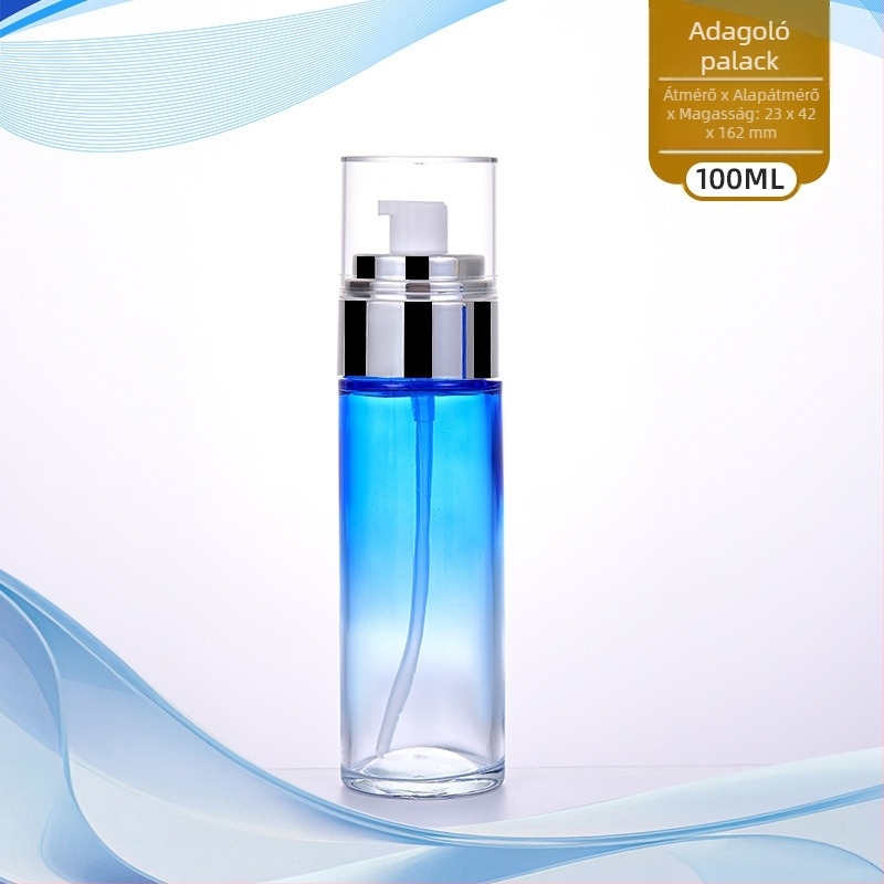 Gradient üveg kozmetikai flakon nyomó típusú pumpával lotionhoz, arcmaszkhöz és szemkrémhez; elérhető méretek 50g/30g/100ml/40ml/120ml, pumpfej és sapka