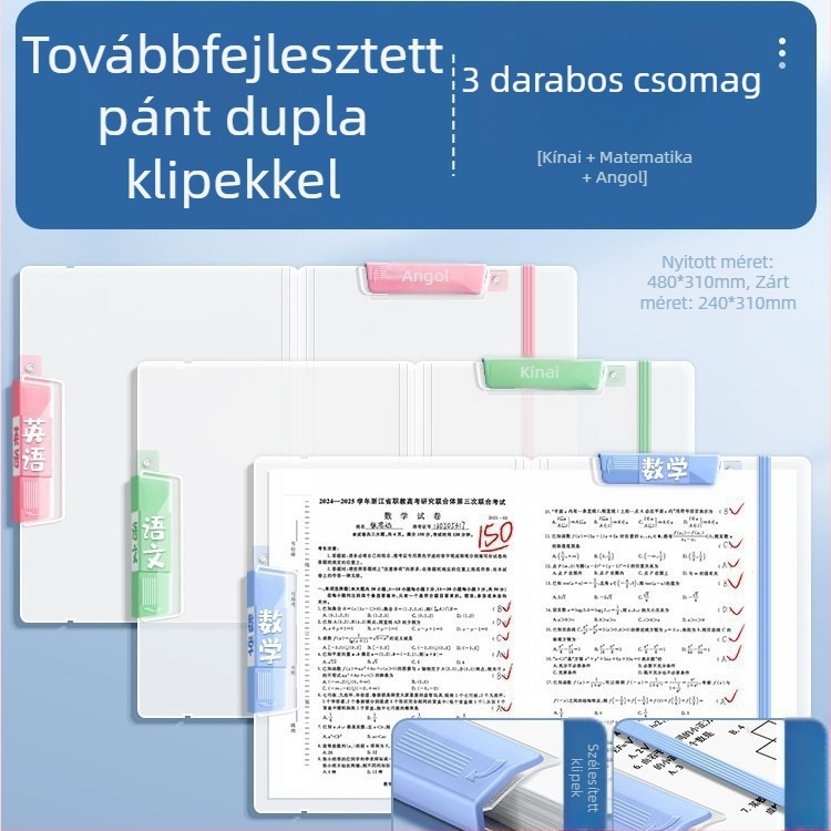 Két rúddal ellátott iratgyűjtő, átlátszó, színes diákok dokumentumainak rendezője, oldalsó nyitású forgó mappa