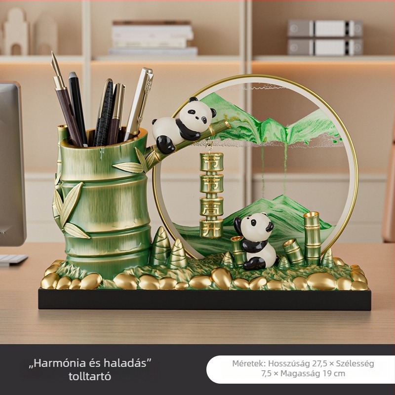 Chengdu Panda szuvenír órás tolltartó, irodai asztali dísz, kínai stílusú, luxus ajándék