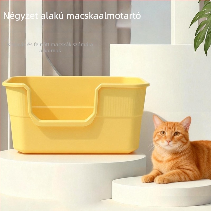 Nyitott macskaalom-tál fröccsenés elleni funkcióval, extralarge méret, félig zárt macska WC