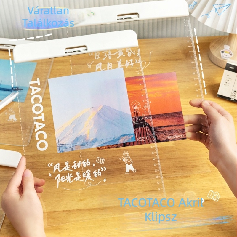 Mahe Wenchuang TACOTACO japán stílusú diákoknak tervezett A4-es mappa, anyagok rendezéséhez, akril klip és íródeszka
