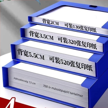 A4-es méretű műanyag irattároló doboz, erősített kivitel, nagy kapacitású dokumentumok és számlák számára