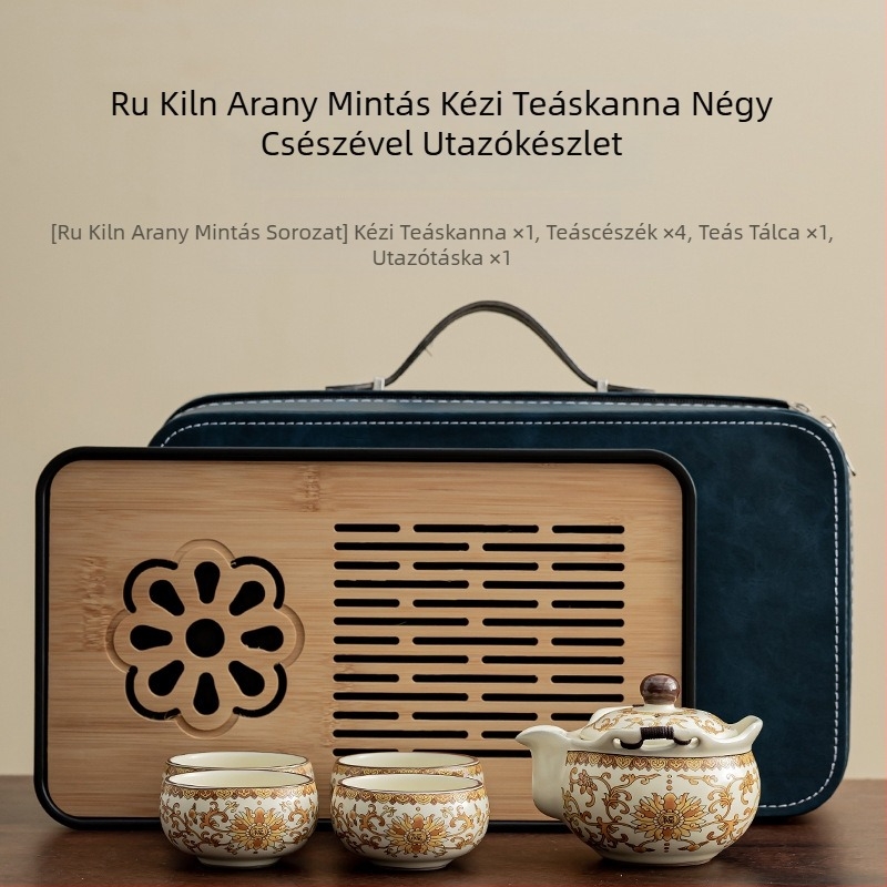 Ruyao Arany Virág Áldott Teáskészlet Otthonra, Útra, Autóra és Kempingezéshez – Teáskanna és teáscsészék