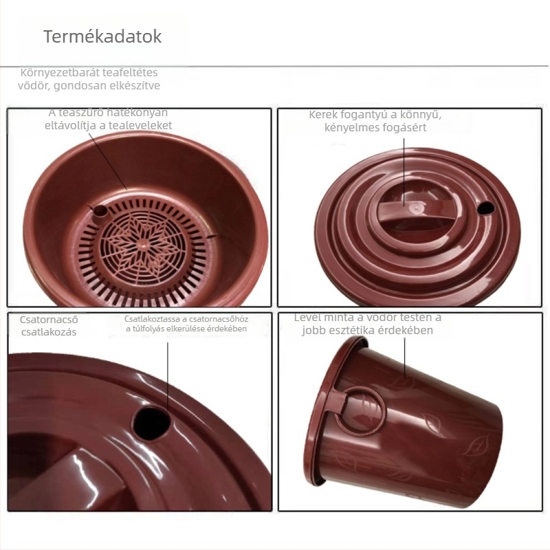 Műanyag tealevél-maradék gyűjtőedény szűrővel