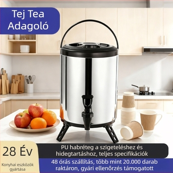 Hőszigetelt rozsdamentes acél teás vödör csappal, kereskedelmi használatra, nagy kapacitású