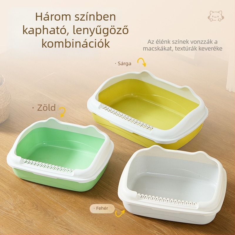 Extra nagy macskaalom-tál, fél-zárt kialakítás, szagtalanítás, fröccsenés elleni védelem, macskáknak és cicáknak