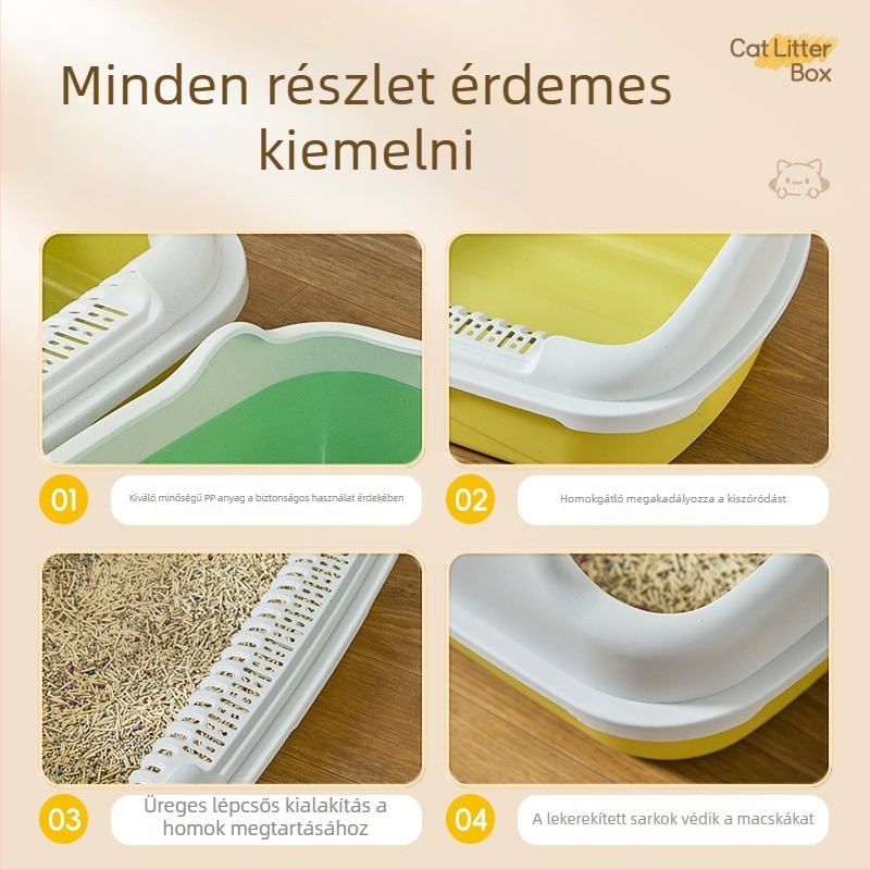 Extra nagy macskaalom-tál, fél-zárt kialakítás, szagtalanítás, fröccsenés elleni védelem, macskáknak és cicáknak
