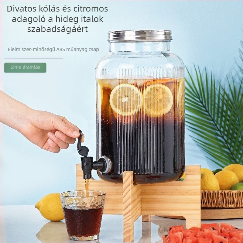 Infúziós üvegből készült palack csapolóval italokhoz: bor, sör, gyümölcstea és cola