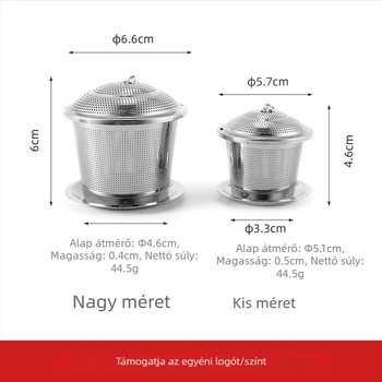 Rozsdamentes acél teafilter fedéllel és lánccal, kád alakú formájú otthoni használatra