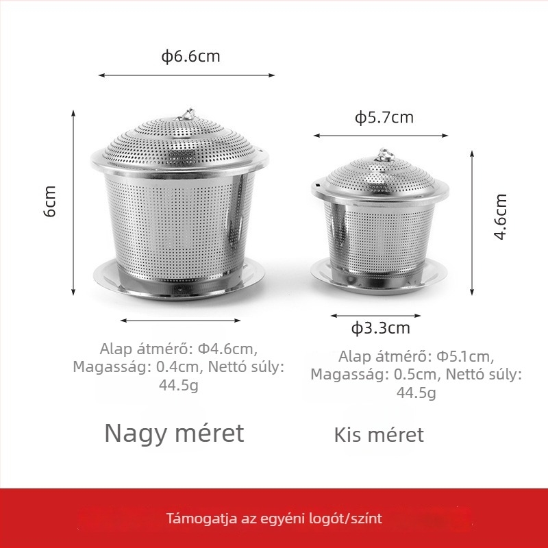 Rozsdamentes acél teafilter fedéllel és lánccal, kád alakú formájú otthoni használatra