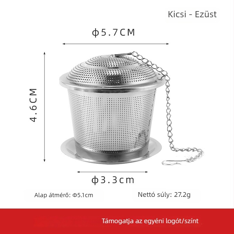Rozsdamentes acél teafilter fedéllel és lánccal, kád alakú formájú otthoni használatra